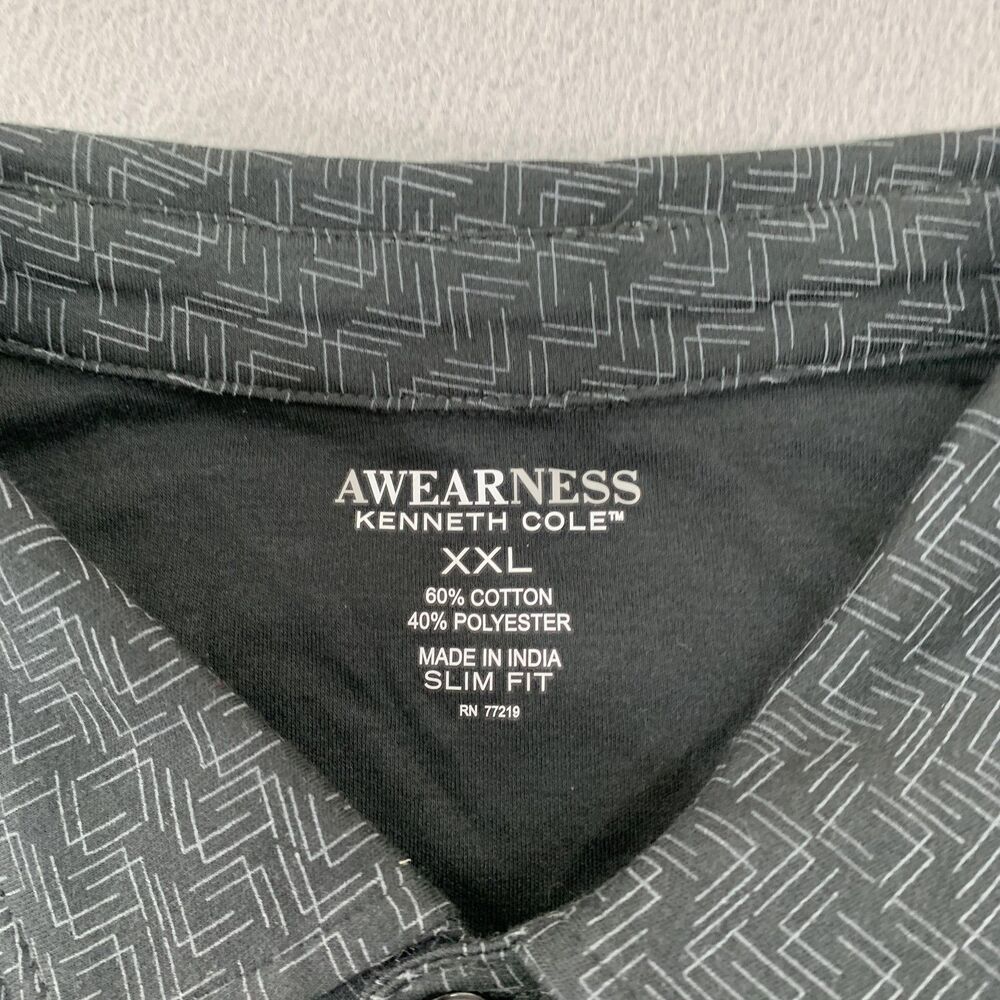 Awearness Kenneth Cole Polo Shirt Mens 2XL Gray Slim Fit Long Sleeve Geometric - Picture 5 of 16